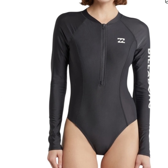 Billabong Other - Billabong Beach Babe Black Long Sleeve Zip Front Onepiece Swimsuit